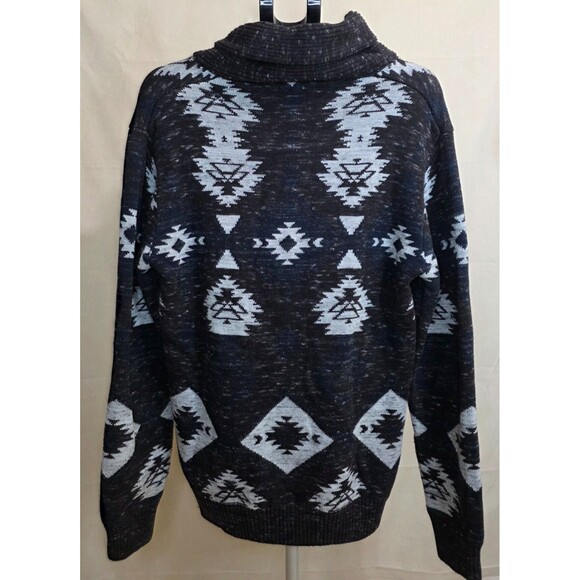 Trash Nouveau Shawl Collar Pullover Sweater — Black & Gray Aztec Knit — XL 2000s - Picture 7 of 11